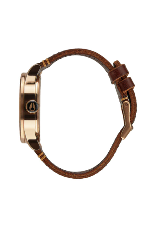 Nixon Sentry Leather Watch Rose Gold Gunmetal Brown