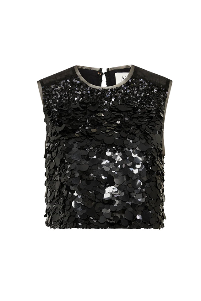 Aje 22SS1891 Celeste Sequin Shell Top Black