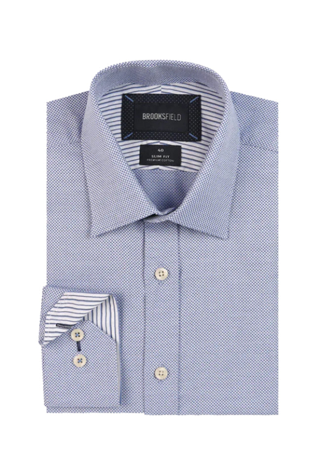 BFC2115 Brooksfield Micro Textured Dress Shirt Blue 