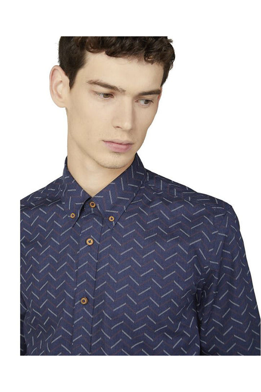 Ben Sherman Dash Print Shirt Dark Navy