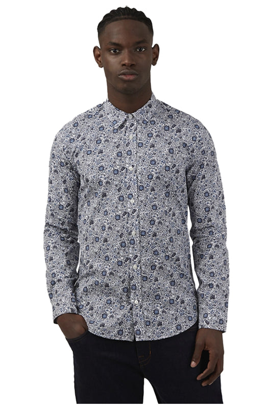 Ben Sherman BS0066688035 Stamp Floral Print Shirt Marine 