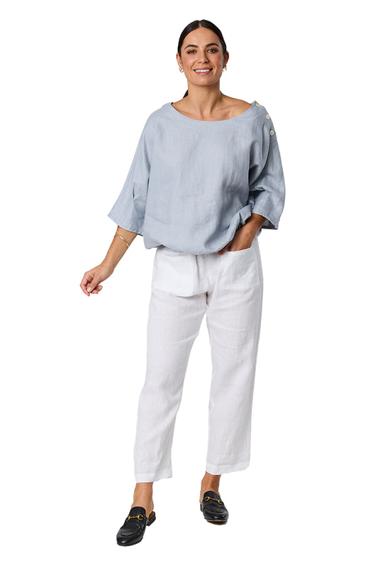 Blackstone BSD8411 Draw Cord Elastic Waist Linen Pant White