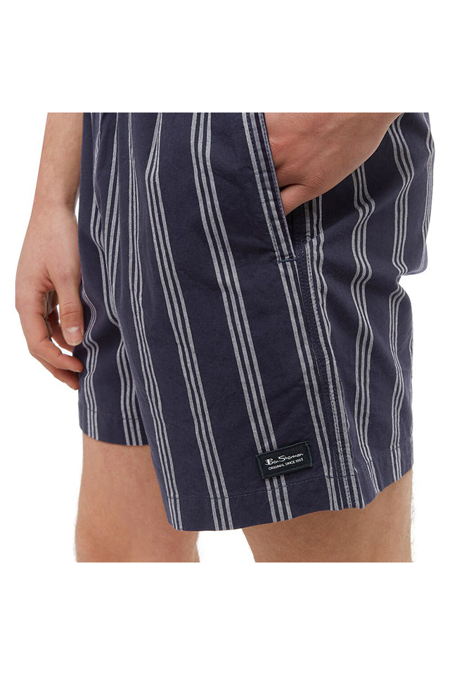 Ben sherman mens stripe elastic short in navy with white stripe