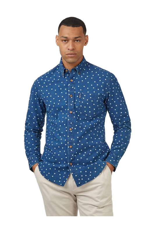 Ben Sherman 68064 Indigo Spot Print Shirt Dark Blue 