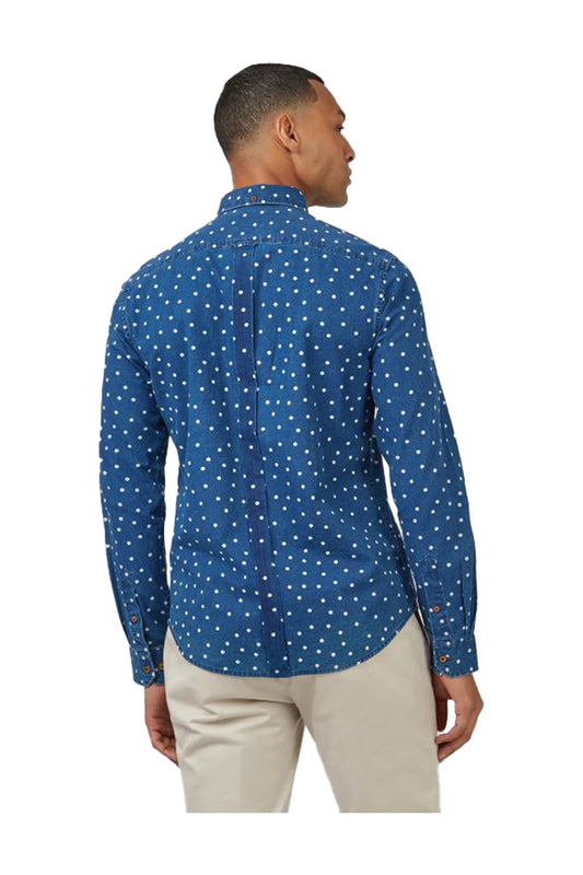 Ben Sherman 68064 Indigo Spot Print Shirt Dark Blue 