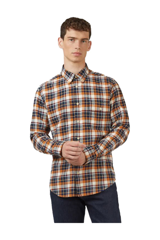 Ben Sherman 68088 Brushed Plaid Check Shirt Dark Orange 