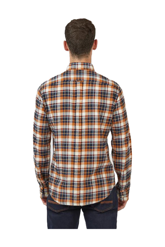 Ben Sherman 68088 Brushed Plaid Check Shirt Dark Orange 