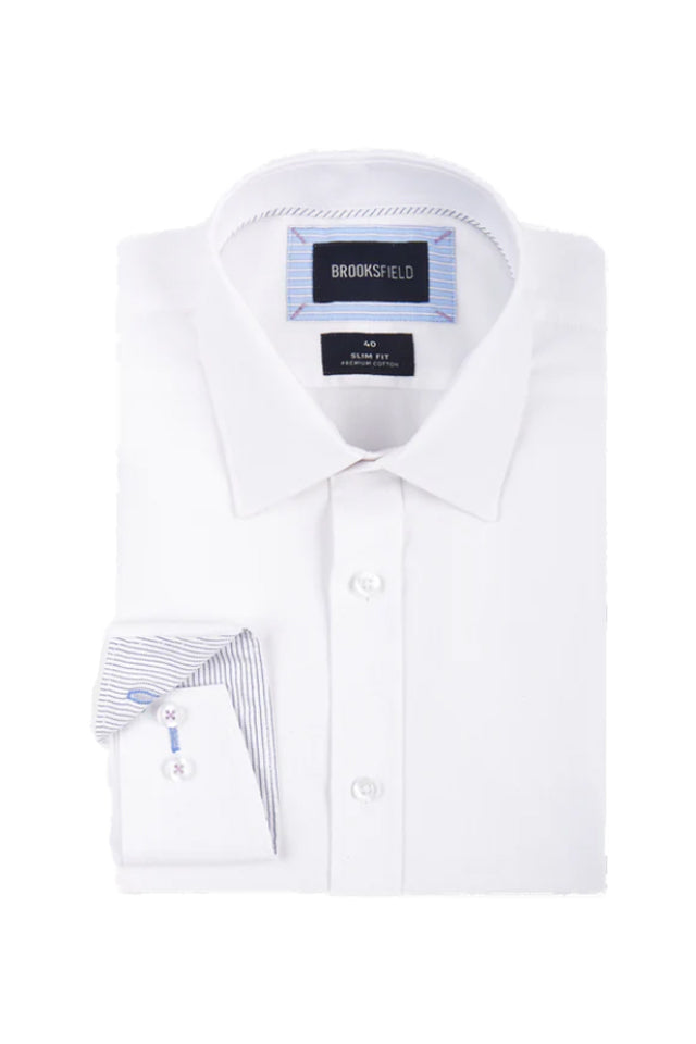 Brooksfield BFC2015 Textured Plain Slim Shirt White 