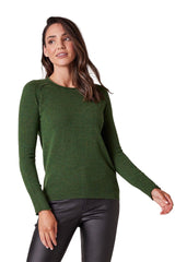 Cable Pure Cashmere Crew Jumper Green marle Womens