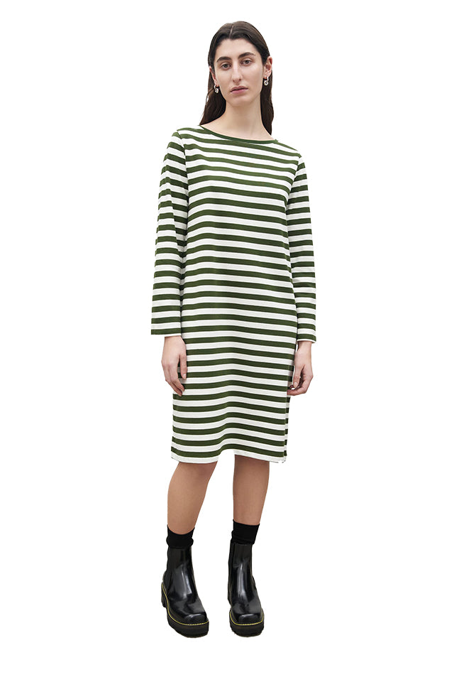 KTB099 Kowtow Breton Dress Deep Green Stripe 