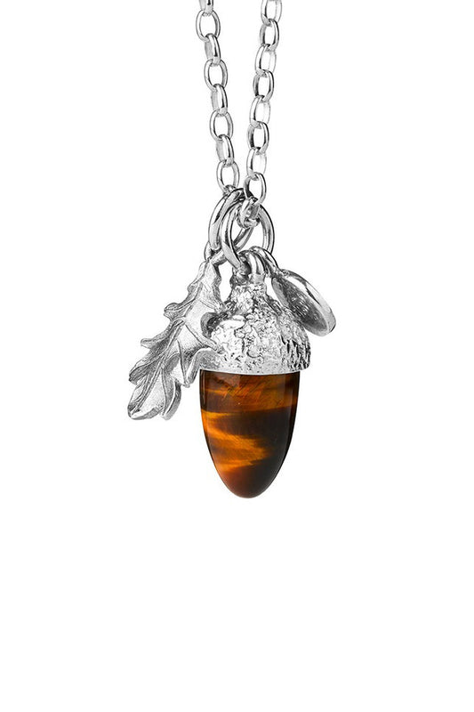 Acorn & Leaf Pendant w/ Tiger's Eye, Karen Walker, Sterling Silver Acorn and Leaf Pendant 