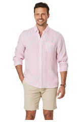 LSHS22153 Gazman Pure Linen Striped Shirt Pink