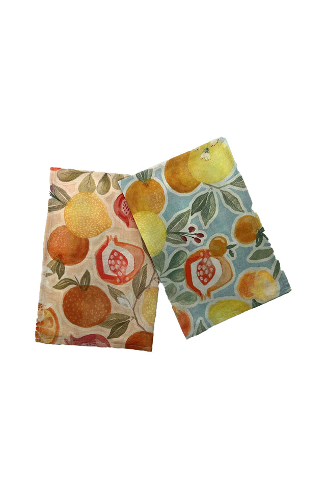 Baksana Linen Tea Towel Mediterranean Orange and Blue