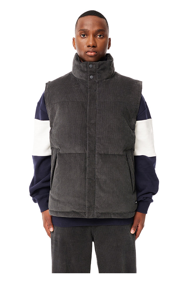MPVE32S2401 Huffer Taylor Cord Puffer Vest Charcoal 