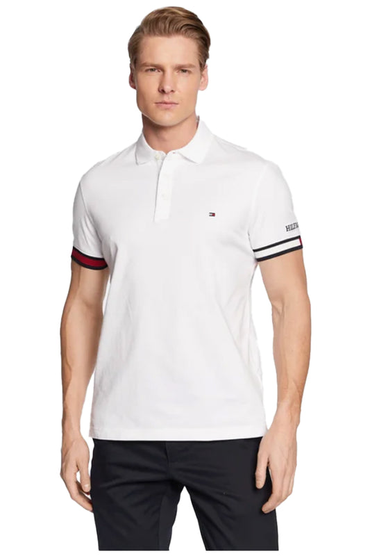 MW0MW29528 Tommy Hilfiger Flag Cuff Polo White 