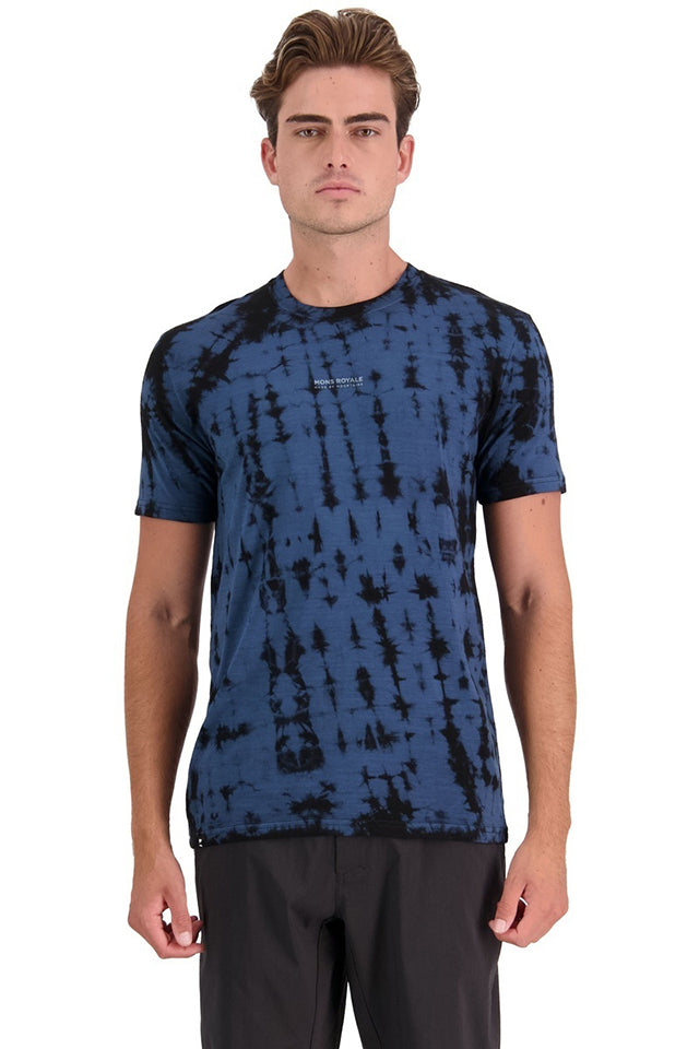Mons Royale 100343-1208 Mens Icon T-shirt Garment Dyed Ice Night Tie Die 