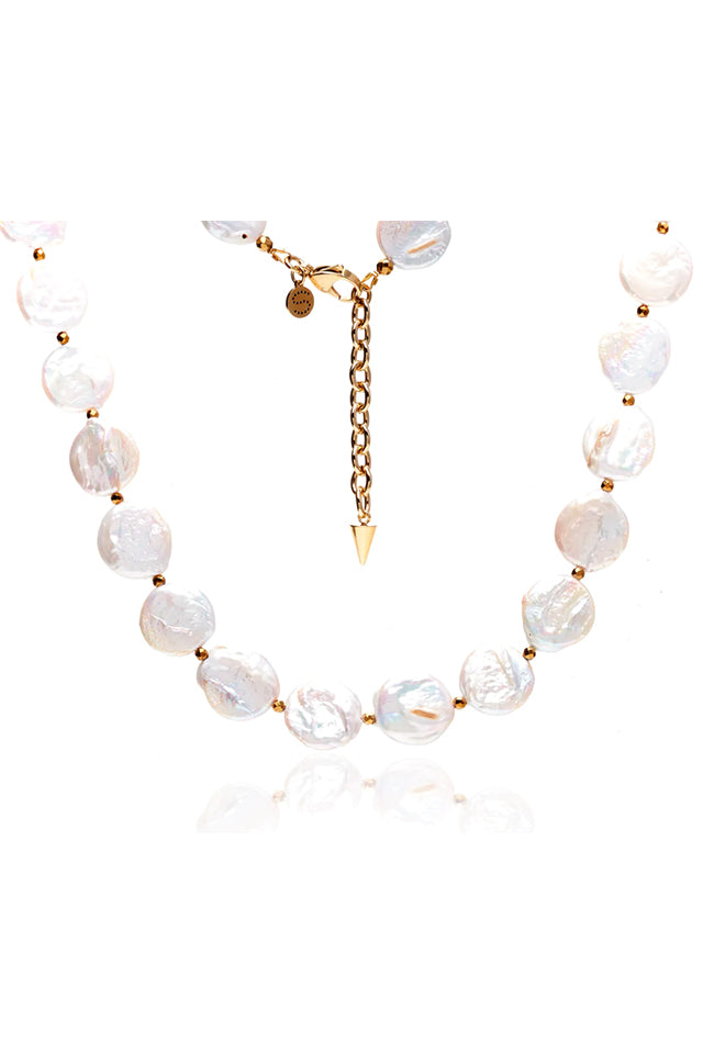 N0112P Silk & Steel Resort Necklace Gold Pearl