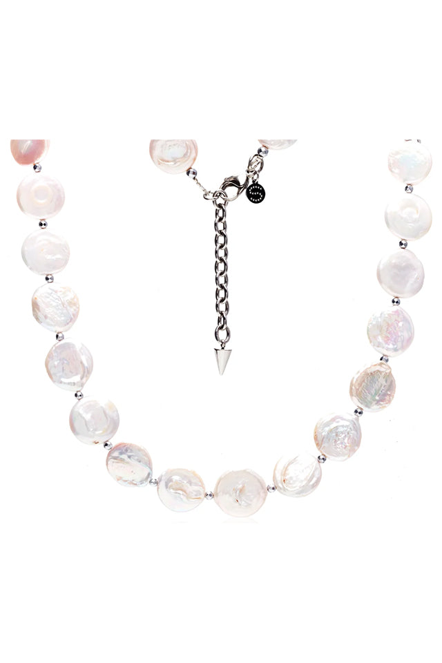 N0112P Silk & Steel Resort Necklace Silver Pearl