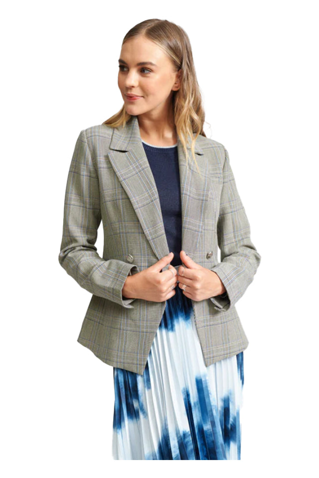 OTH555 The Others Fitted Blazer Blue Check