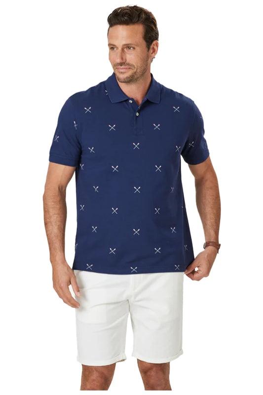 POLS22021 Gazman Rowing Print Polo Navy 