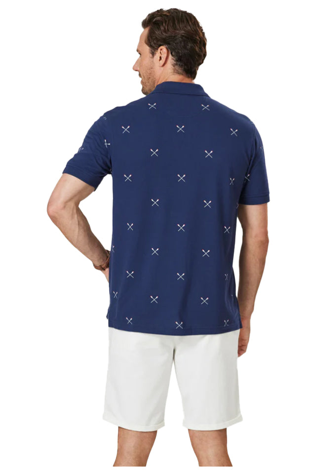 POLS22021 Gazman Rowing Print Polo Navy 