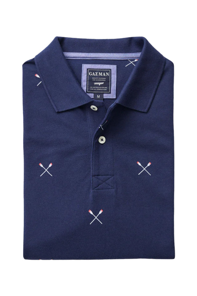 POLS22021 Gazman Rowing Print Polo Navy 