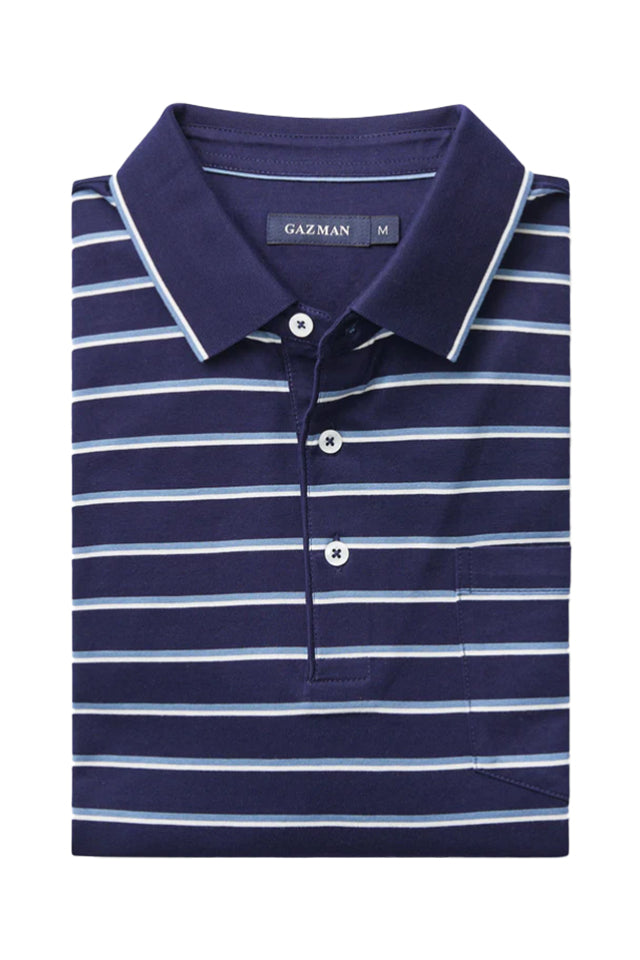 POLS22085 Gazman Smart Tri-Stripe Polo Steel 