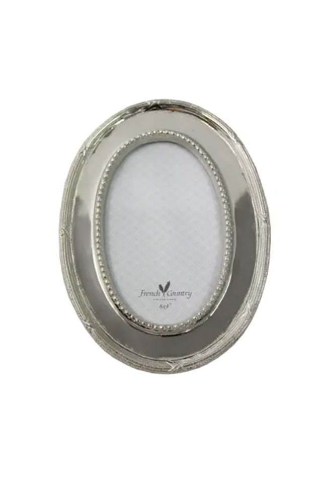 Q90034 French Country Beaded Nickel Oval Photoframe 4x6