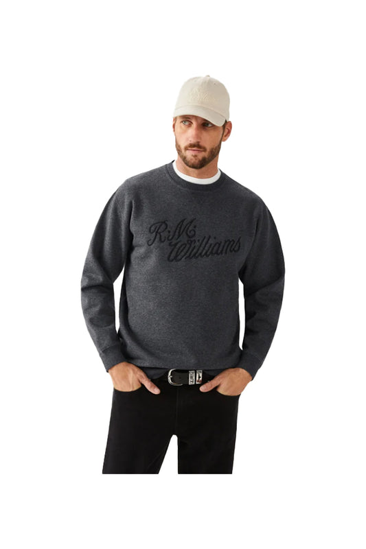 RM Williams KC400FLC201 RMW Script Crew Neck Charcoal Grey 