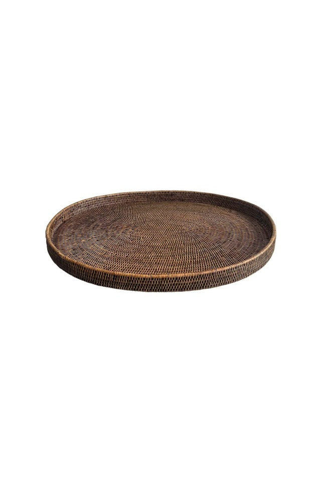 RRT70 Le Monde Oval Closed Large Tray Brown Rattan