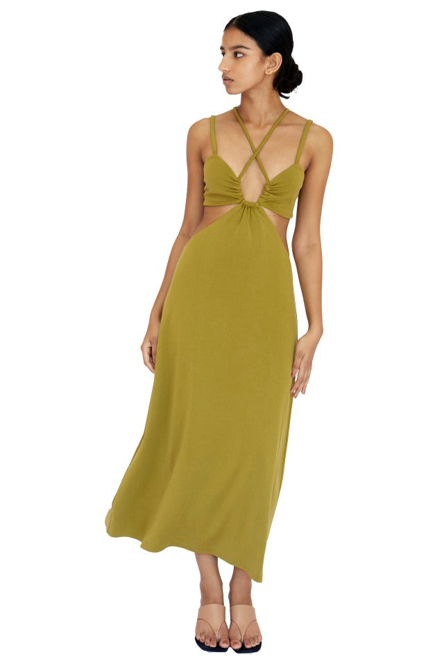 Third Form Double Crossed Midi Dress Chartreuse