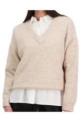 The V Neck Knit by Huffer Cream Marle