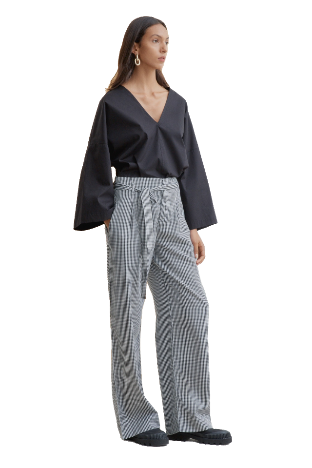 Kowtow Aalto Pant Gingham Black White Straight Wide Leg 