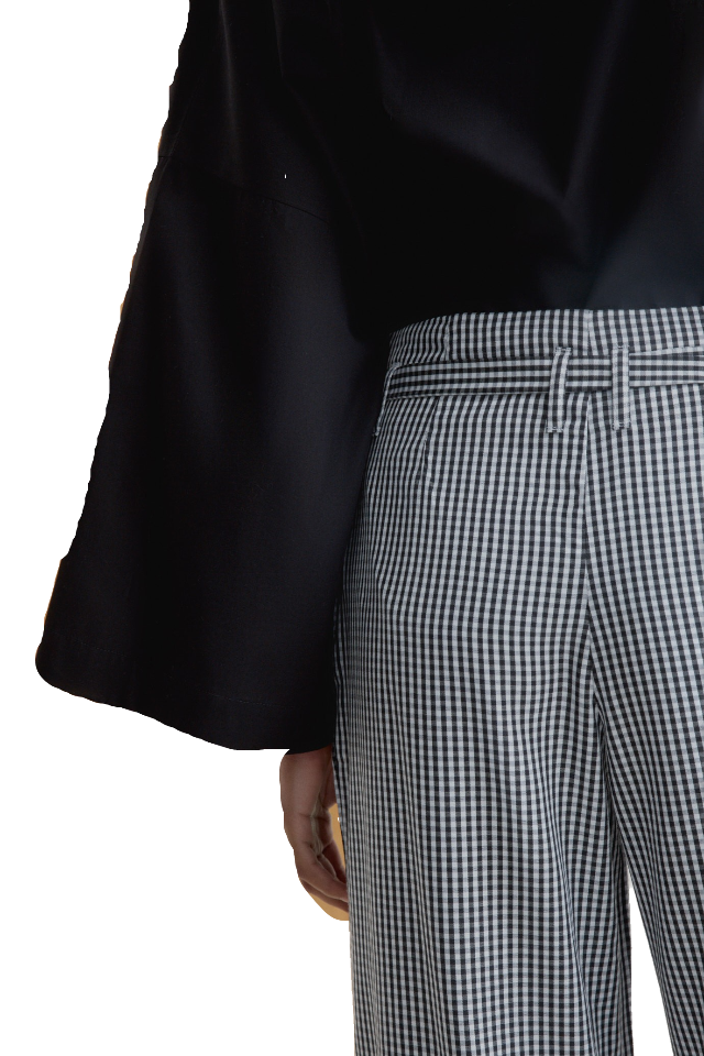 Kowtow Aalto Pant Gingham Black White Straight Wide Leg 