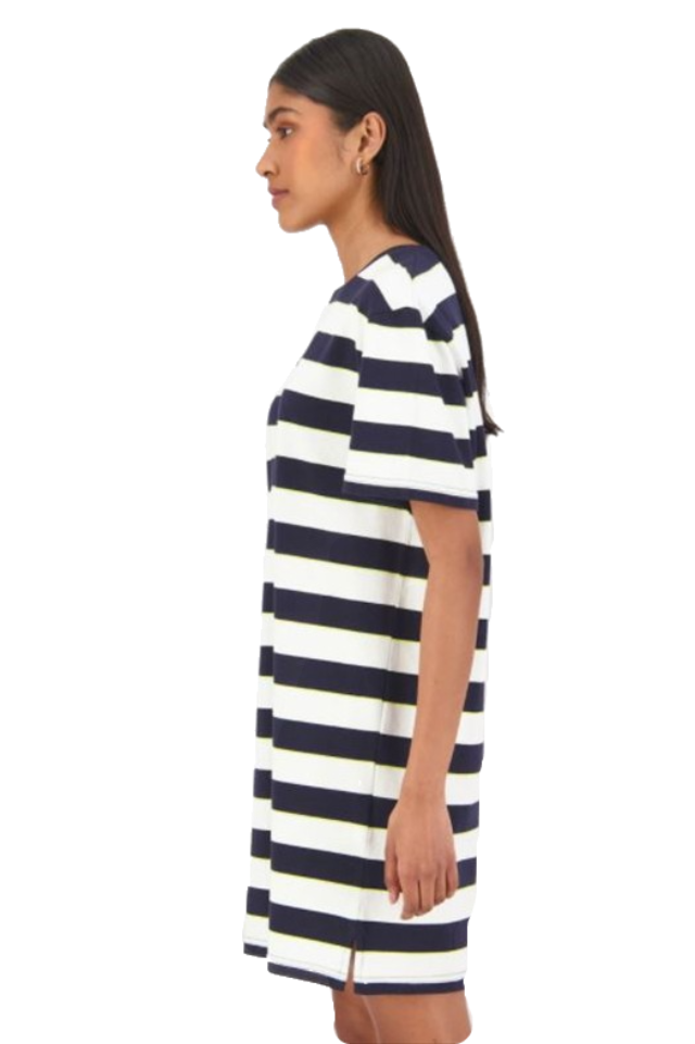 Huffer Clocked Bella Dress White Navy Stripe 