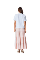 OTH479 The Others Tiered Linen Maxi Skirt Pink